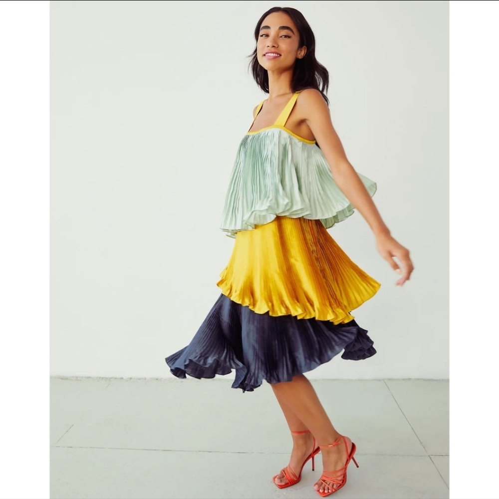 Anthropology Guapa Pleated Tiered Midi Skirt Size Small